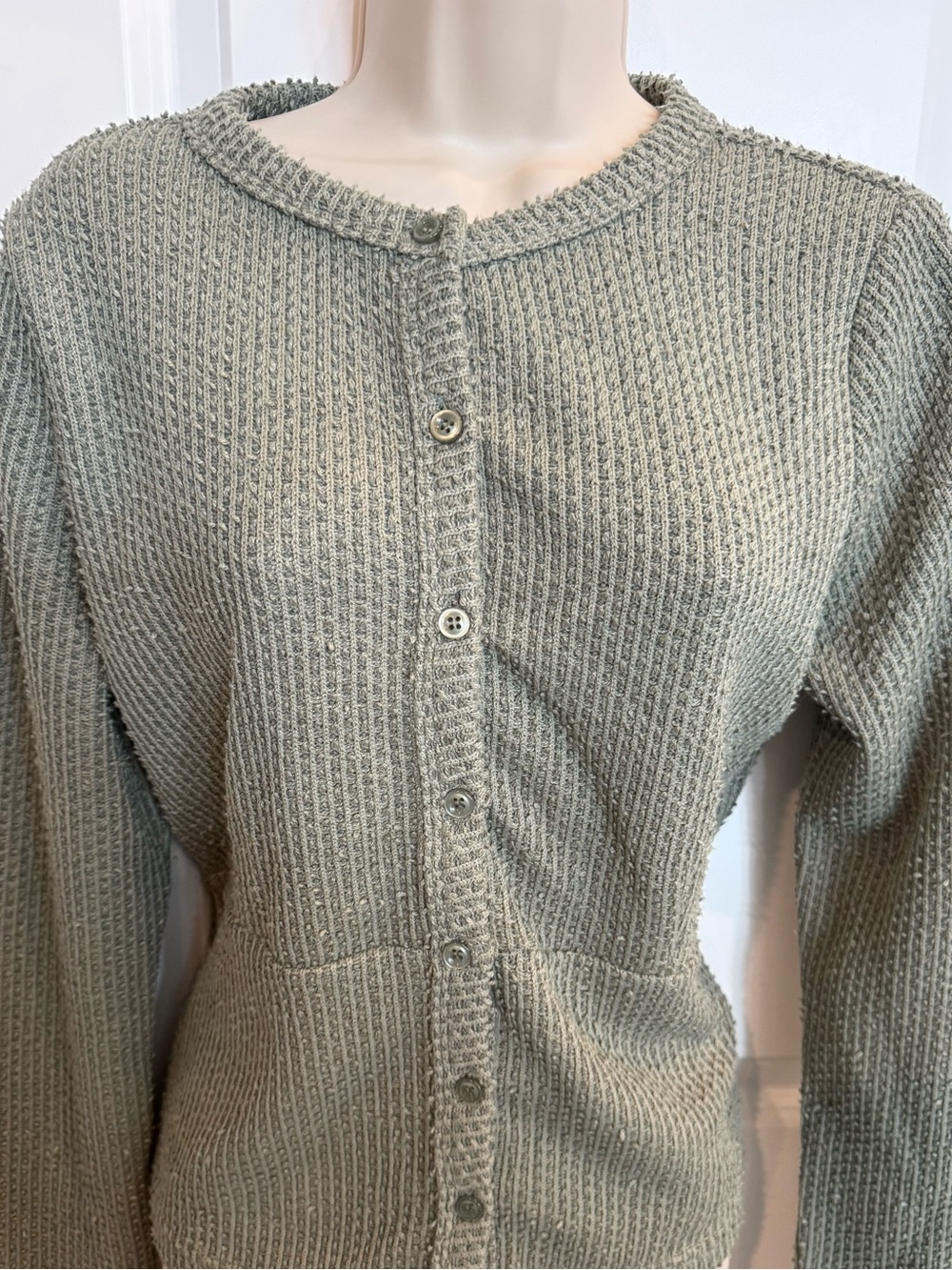 Bohme Sage Green Waffle Knit Button-Front Cardigan XL NWT